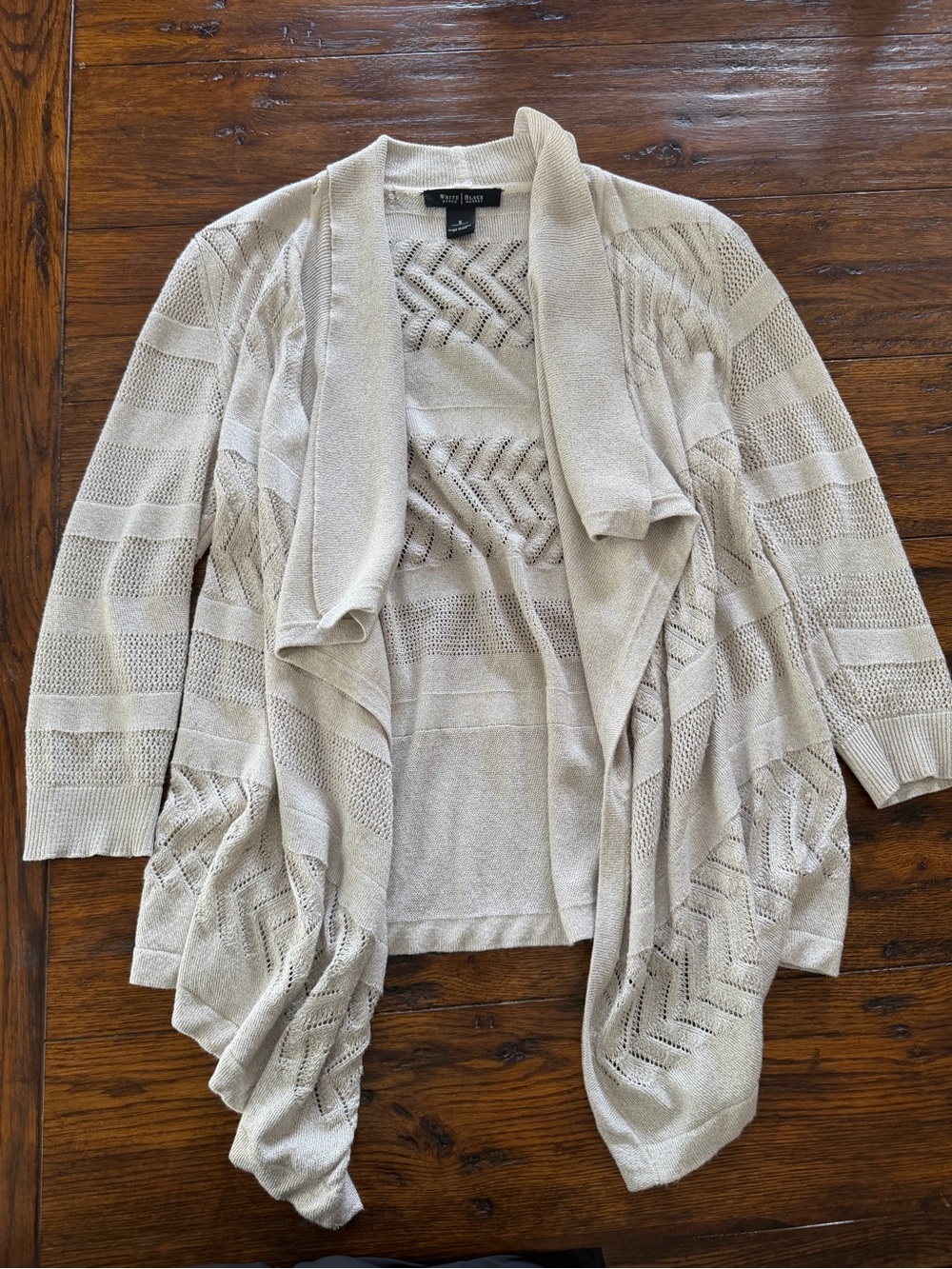 Nine West Open-Front Cream/gold Knit Cardigan Sweater